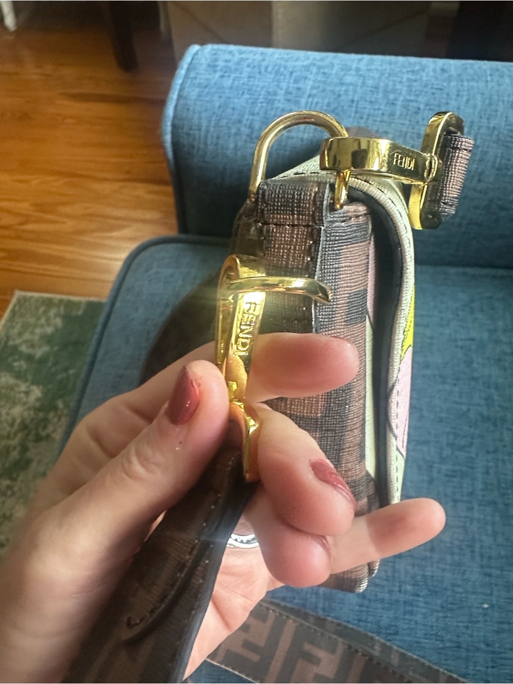 Fendi Brown Monogram Baguette with Yellow and Pink Graphic - Picture 4 of 12